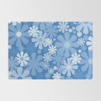 Retro 60s 70s Aesthetic Floral Pattern in Pretty Blue Tones Rug Gallery Image 2