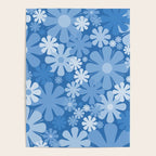Retro 60s 70s Aesthetic Floral Pattern in Pretty Blue Tones Poster Gallery Image 4