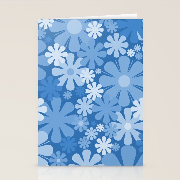Retro 60s 70s Aesthetic Floral Pattern in Pretty Blue Tones Stationery Card Gallery Image 1