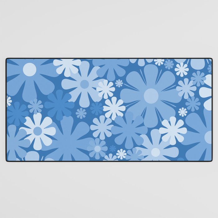 Retro 60s 70s Aesthetic Floral Pattern in Pretty Blue Tones Desk Mat Gallery Image 3