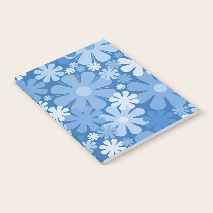 Retro 60s 70s Aesthetic Floral Pattern in Pretty Blue Tones Notebook Gallery Image 2
