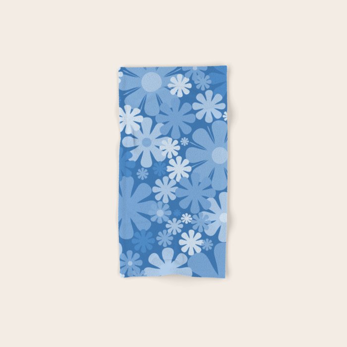Retro 60s 70s Aesthetic Floral Pattern in Pretty Blue Tones Towels Gallery Image 1