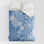 Retro 60s 70s Aesthetic Floral Pattern in Pretty Blue Tones Comforter Gallery Image 6