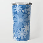 Retro 60s 70s Aesthetic Floral Pattern in Pretty Blue Tones Travel Mug Gallery Image 2