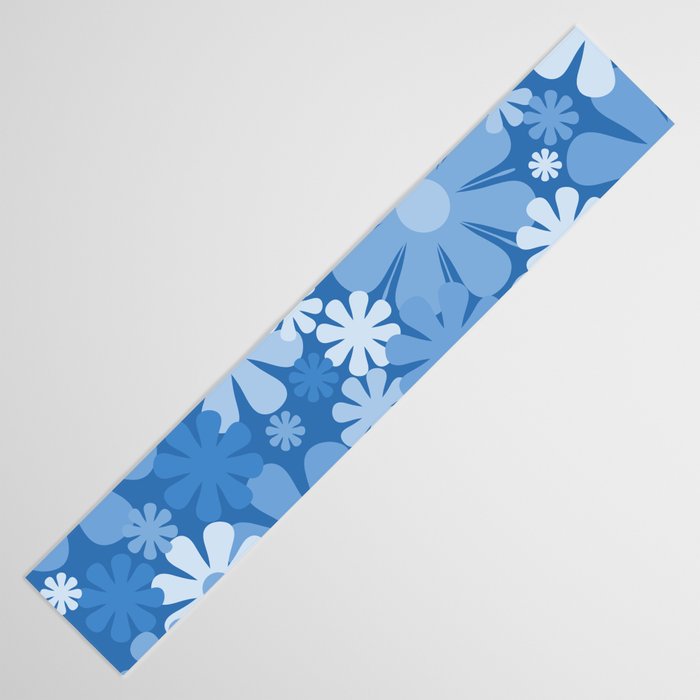 Retro 60s 70s Aesthetic Floral Pattern in Pretty Blue Tones Table Runner Gallery Image 3
