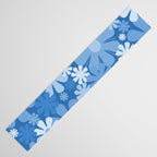Retro 60s 70s Aesthetic Floral Pattern in Pretty Blue Tones Table Runner Gallery Image 3