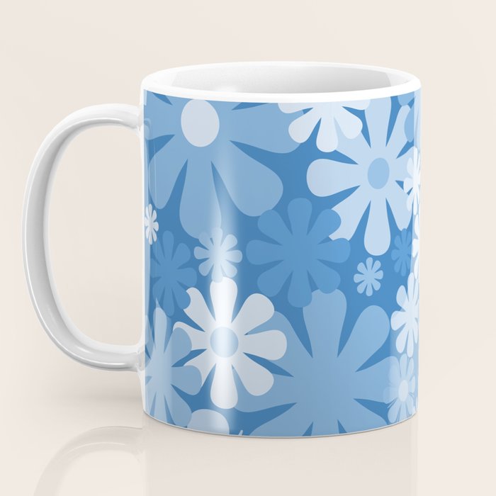 Retro 60s 70s Aesthetic Floral Pattern in Pretty Blue Tones Coffee Mug Gallery Image 3