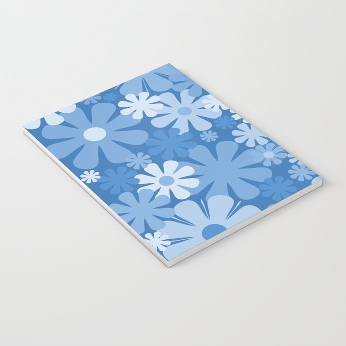 Retro 60s 70s Aesthetic Floral Pattern in Pretty Blue Tones Notebook Gallery Image 3
