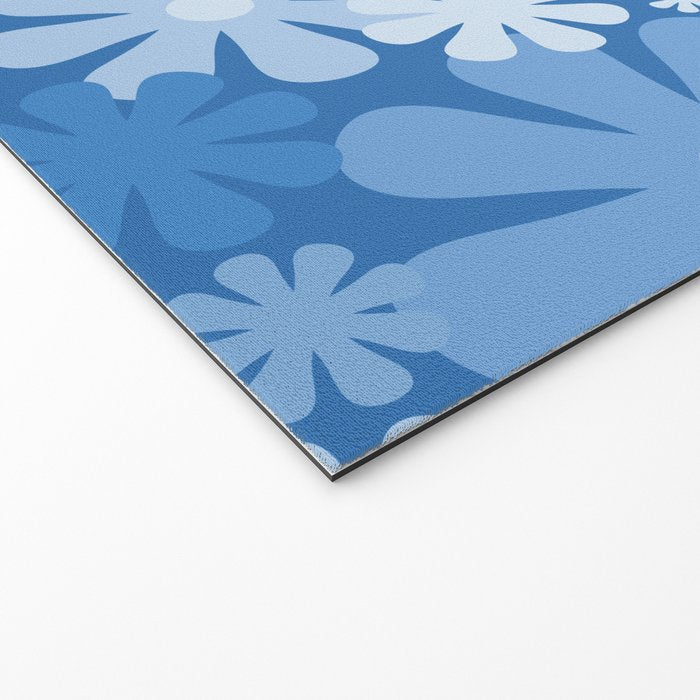 Retro 60s 70s Aesthetic Floral Pattern in Pretty Blue Tones Welcome Mat Gallery Image 2