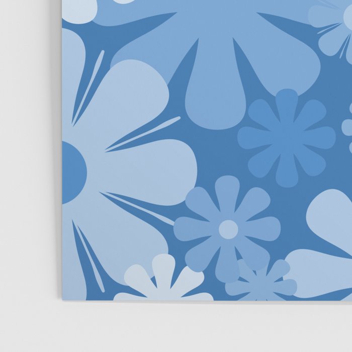 Retro 60s 70s Aesthetic Floral Pattern in Pretty Blue Tones Poster Gallery Image 3