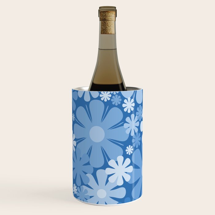Retro 60s 70s Aesthetic Floral Pattern in Pretty Blue Tones Wine Chiller Gallery Image 3