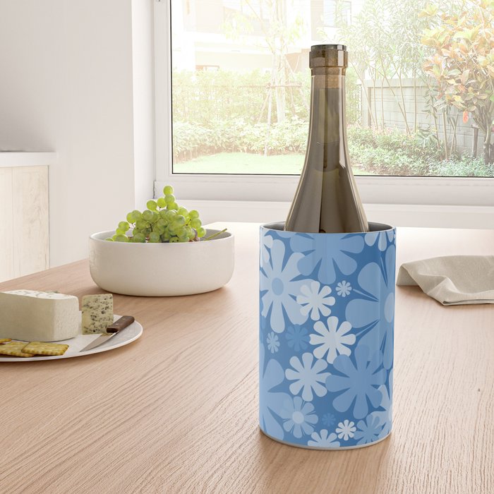 Retro 60s 70s Aesthetic Floral Pattern in Pretty Blue Tones Wine Chiller Gallery Image 4