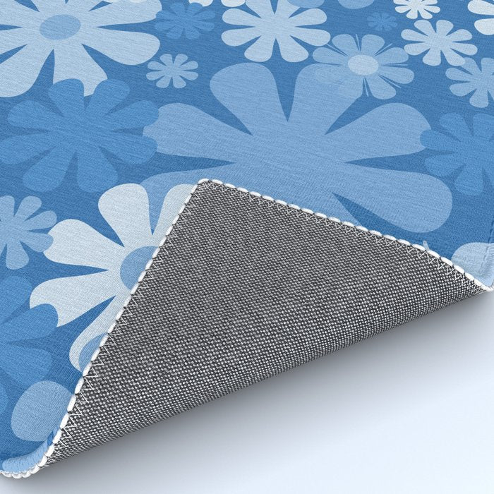 Retro 60s 70s Aesthetic Floral Pattern in Pretty Blue Tones Rug Gallery Image 4