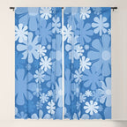 Retro 60s 70s Aesthetic Floral Pattern in Pretty Blue Tones Window Curtain Gallery Image 5