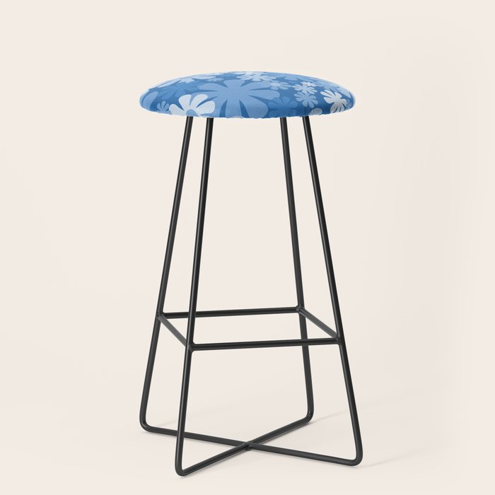 Retro 60s 70s Aesthetic Floral Pattern in Pretty Blue Tones Stool Gallery Image 1