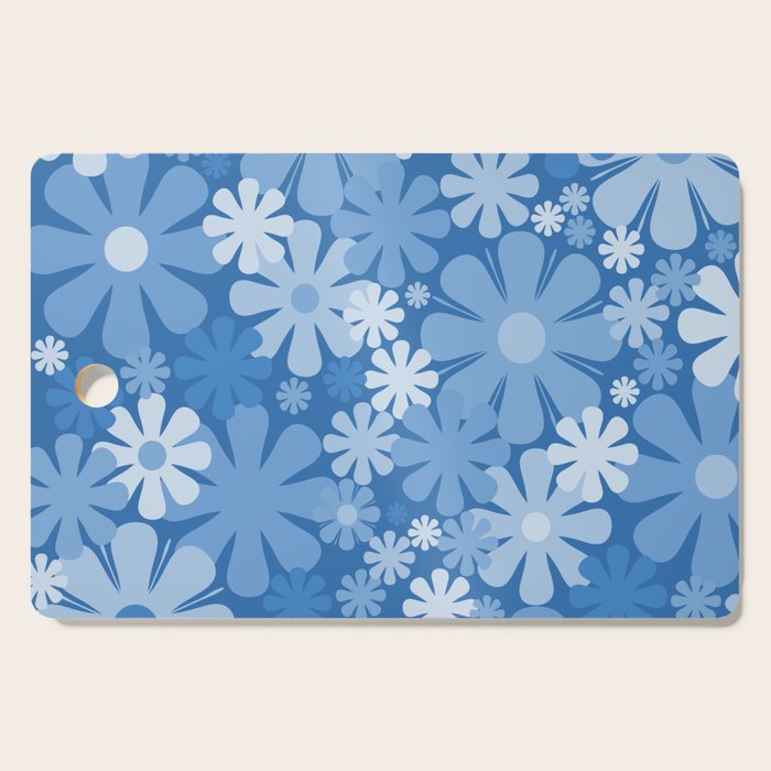 Retro 60s 70s Aesthetic Floral Pattern in Pretty Blue Tones Cutting Board Gallery Image 1