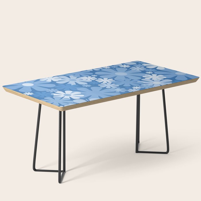 Retro 60s 70s Aesthetic Floral Pattern in Pretty Blue Tones Coffee Table Gallery Image 1