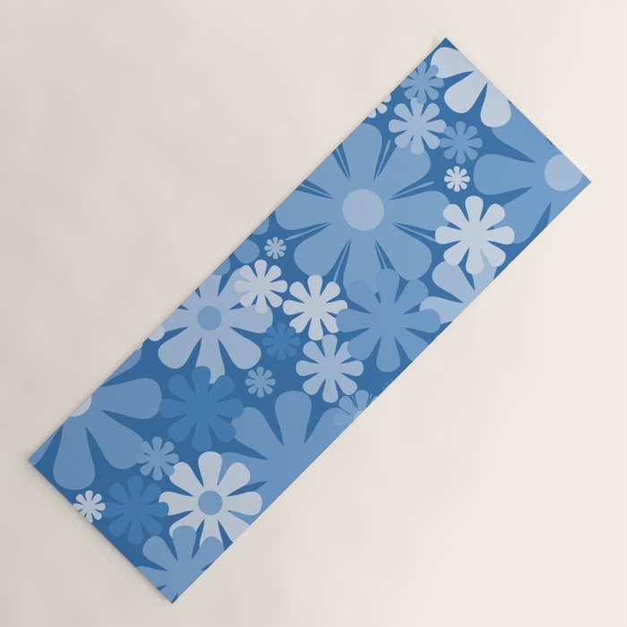 Retro 60s 70s Aesthetic Floral Pattern in Pretty Blue Tones Yoga Mat Gallery Image 1
