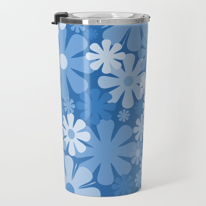 Retro 60s 70s Aesthetic Floral Pattern in Pretty Blue Tones Travel Mug Gallery Image 3