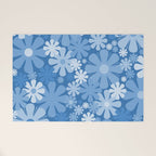 Retro 60s 70s Aesthetic Floral Pattern in Pretty Blue Tones Welcome Mat Gallery Image 1