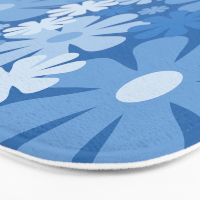 Retro 60s 70s Aesthetic Floral Pattern in Pretty Blue Tones Bath Mat Gallery Image 3