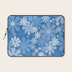 Retro 60s 70s Aesthetic Floral Pattern in Pretty Blue Tones Laptop Sleeve Gallery Image 1