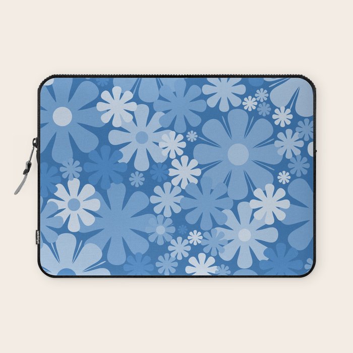 Retro 60s 70s Aesthetic Floral Pattern in Pretty Blue Tones Laptop Sleeve Gallery Image 1