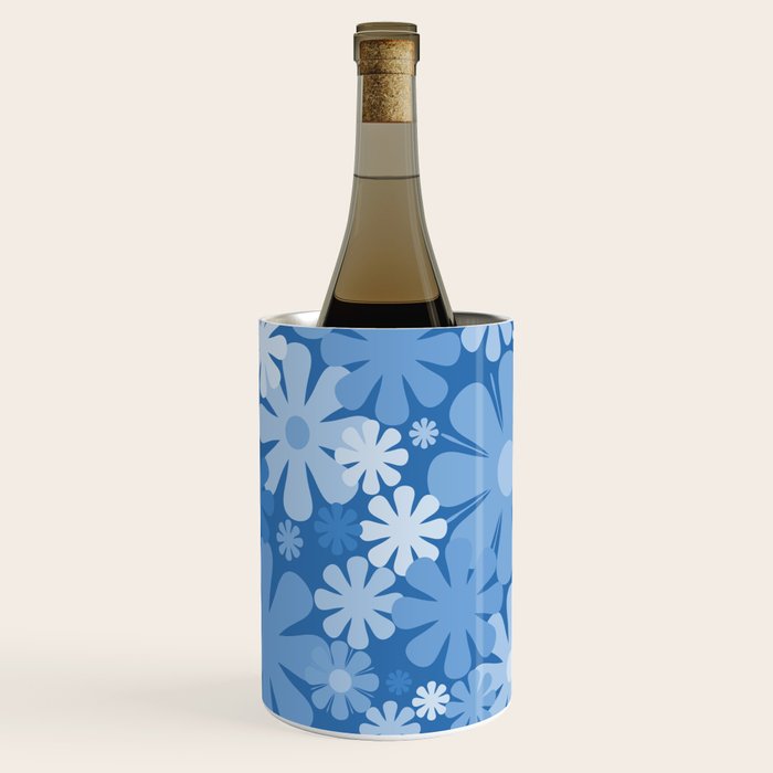 Retro 60s 70s Aesthetic Floral Pattern in Pretty Blue Tones Wine Chiller Gallery Image 1