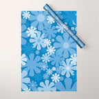 Retro 60s 70s Aesthetic Floral Pattern in Pretty Blue Tones Wrapping Paper Gallery Image 1