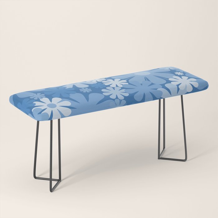 Retro 60s 70s Aesthetic Floral Pattern in Pretty Blue Tones Bench Gallery Image 1