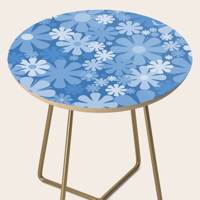 Retro 60s 70s Aesthetic Floral Pattern in Pretty Blue Tones Side Table Gallery Image 2