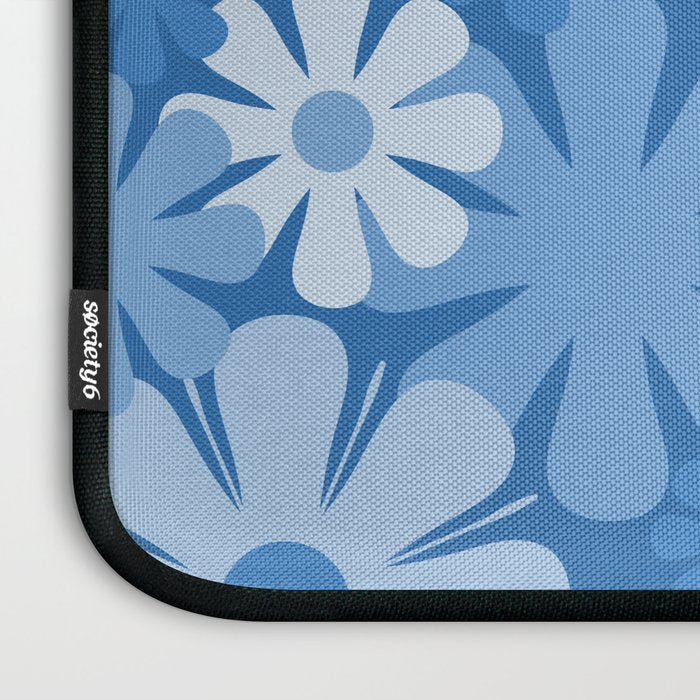 Retro 60s 70s Aesthetic Floral Pattern in Pretty Blue Tones Laptop Sleeve Gallery Image 3