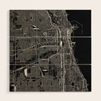 Chicago Black Map Wood Wall Art Gallery Image 1