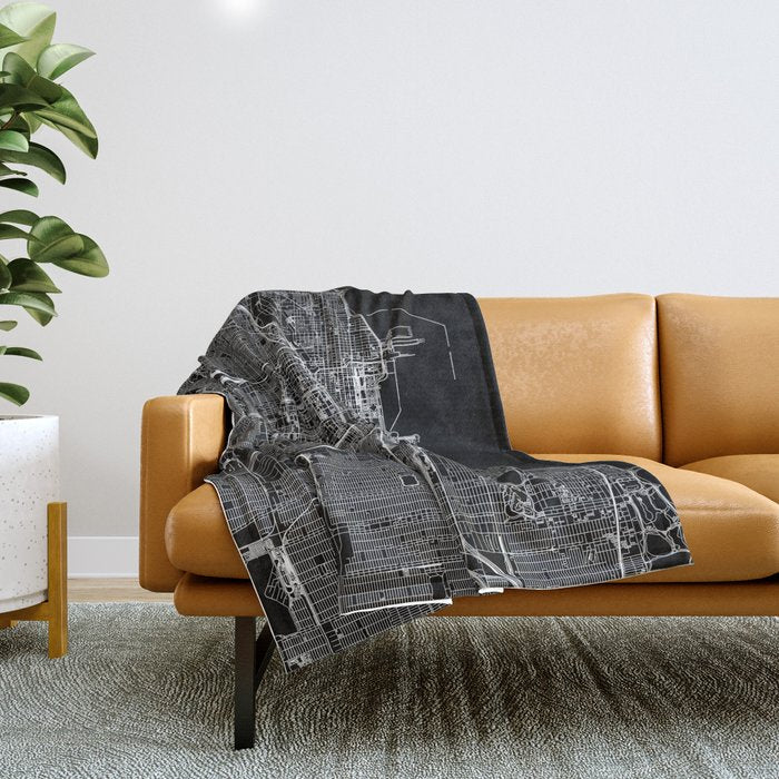 Chicago Black Map Throw Blanket Gallery Image 1