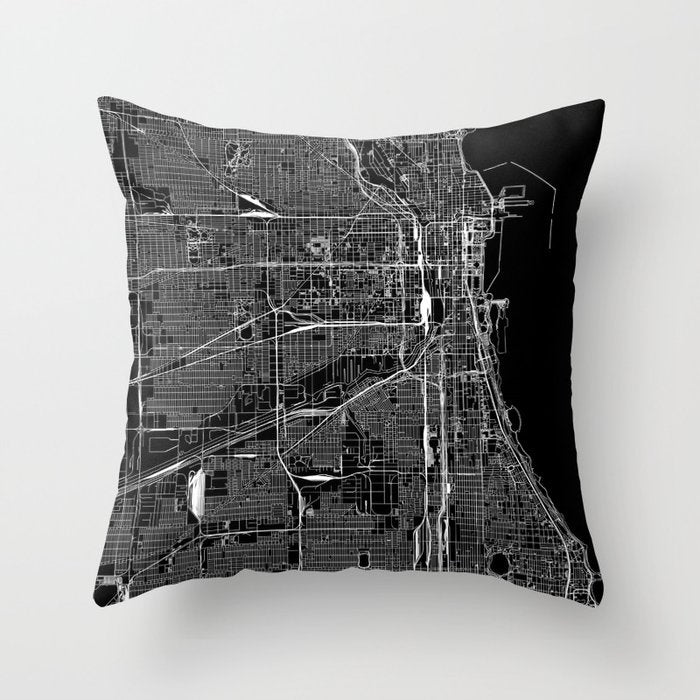 Chicago Black Map Throw Pillow Gallery Image 6