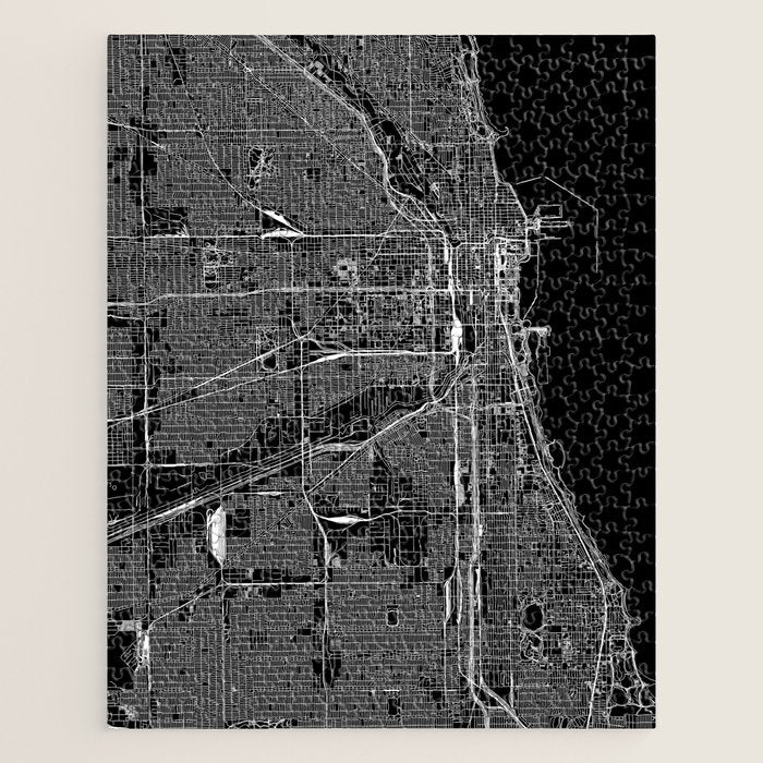 Chicago Black Map Jigsaw Puzzle
