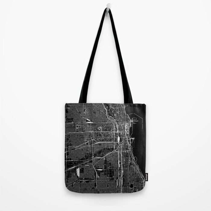 Chicago Black Map Tote Bag Gallery Image 2