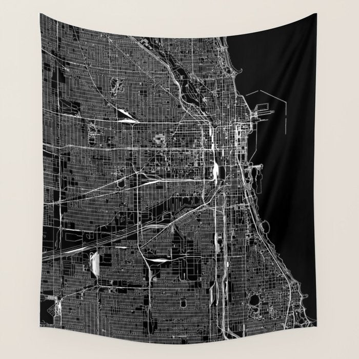 Chicago Black Map Wall Tapestry Gallery Image 4