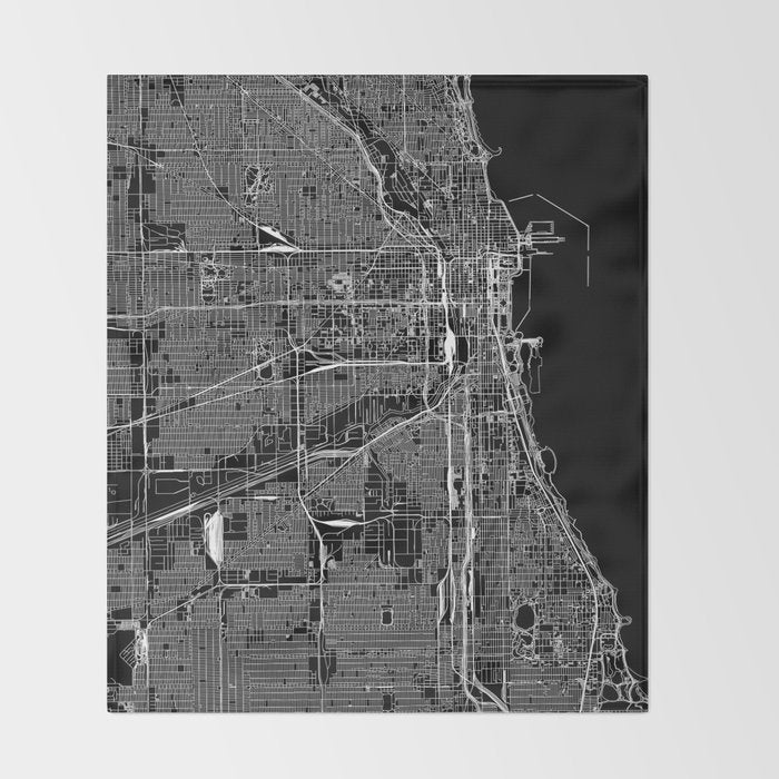 Chicago Black Map Throw Blanket Gallery Image 2