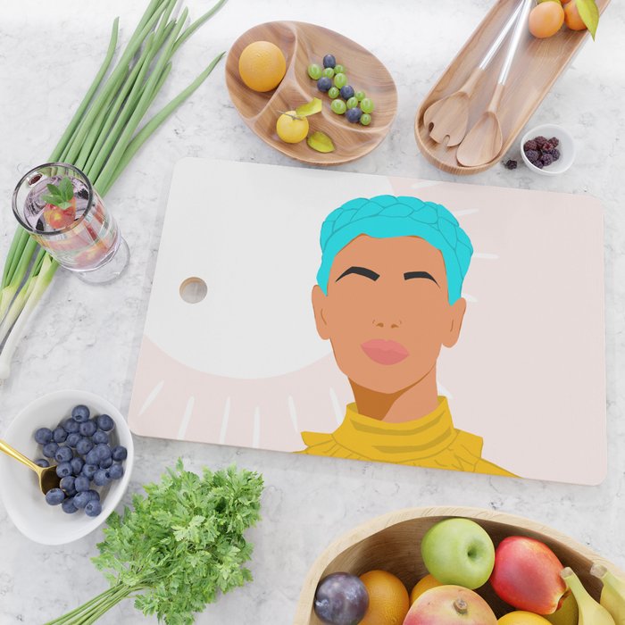 Girl WIth Blue Braids Cutting Board Gallery Image 2