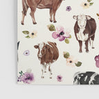 Boho Floral Cow Print with Purple flowers on Cream Poster Gallery Image 3