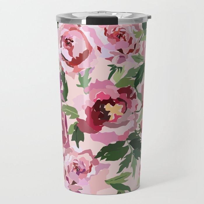 Romantic peony pastel pink background Travel Mug Gallery Image 1