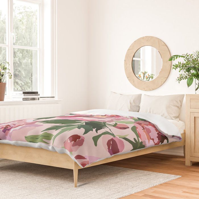 Romantic peony pastel pink background Duvet Cover Gallery Image 2