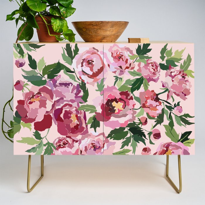 Romantic peony pastel pink background Credenza Gallery Image 1