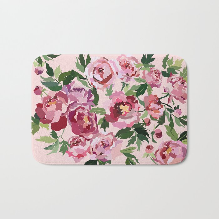 Romantic peony pastel pink background Bath Mat Gallery Image 1