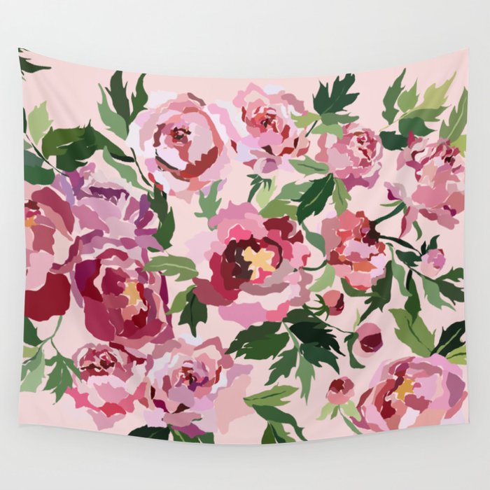Romantic peony pastel pink background Wall Tapestry Gallery Image 4