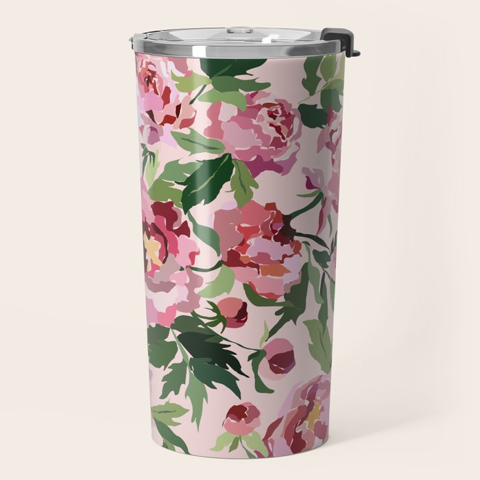 Romantic peony pastel pink background Travel Mug Gallery Image 2