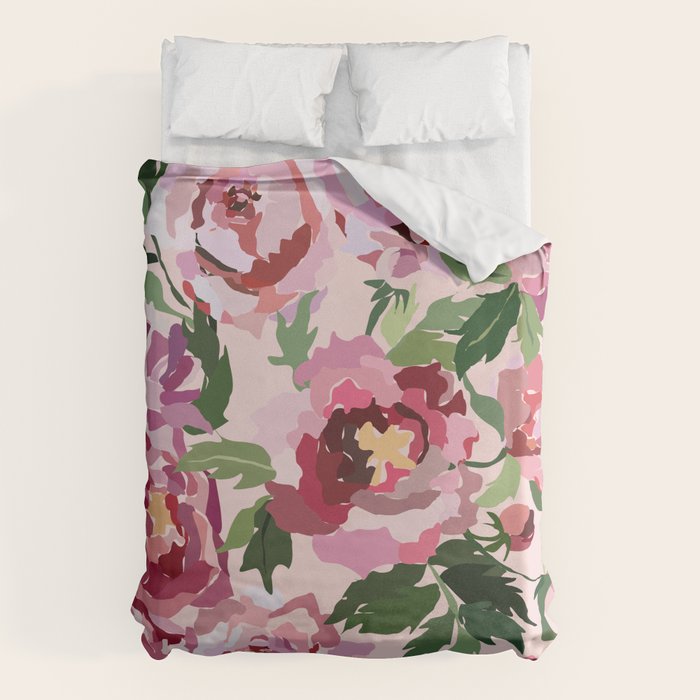 Romantic peony pastel pink background Duvet Cover Gallery Image 1
