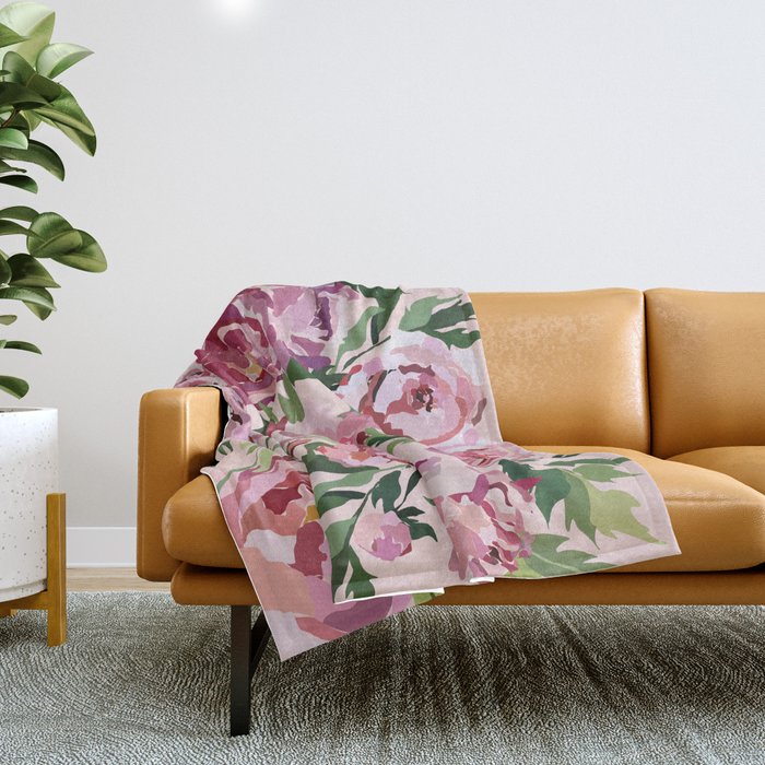 Romantic peony pastel pink background Throw Blanket Gallery Image 1