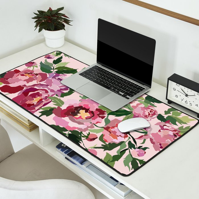 Romantic peony pastel pink background Desk Mat Gallery Image 2